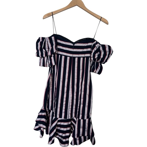 WAYF Korbin Striped Off-the-Shoulder Dress | Navy Lavender Strapless Mini Small - Picture 3 of 7